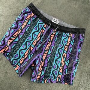 Party Pants Mens XL Swim Trunks 90s Retro Geometric‎ Purple Teal Shorts